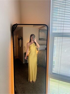One-Shoulder Yellow Asymmetrical Evening Gown
